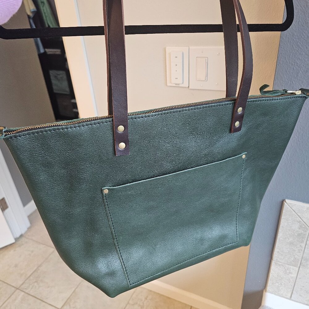 Portland Leather Goods Classic Handmade Unlined FullGrain Leather Green Tote Bag
